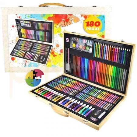 حقيبة أقلام التلوين الخشبية – 180 قطعة