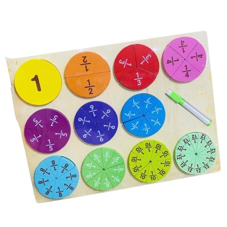 لعبة الكسور التعليمية الخشبية مع لوح رسم